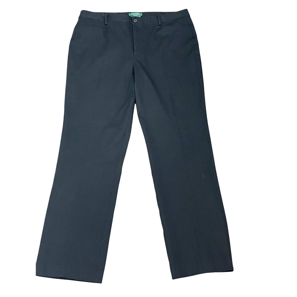 Lauren Ralph Lauren Women Black Catlin Straight Leg Stretch Cotton Pants Size 16